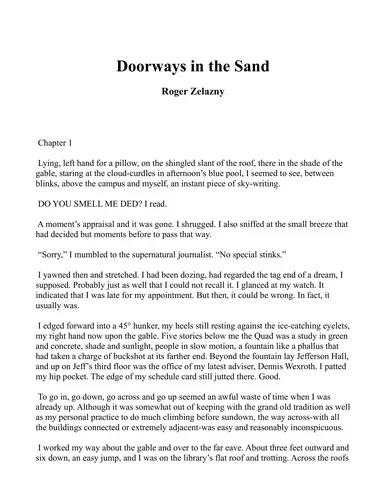 Cover of an English edition of Doorways in the Sand by Roger Zelazny
