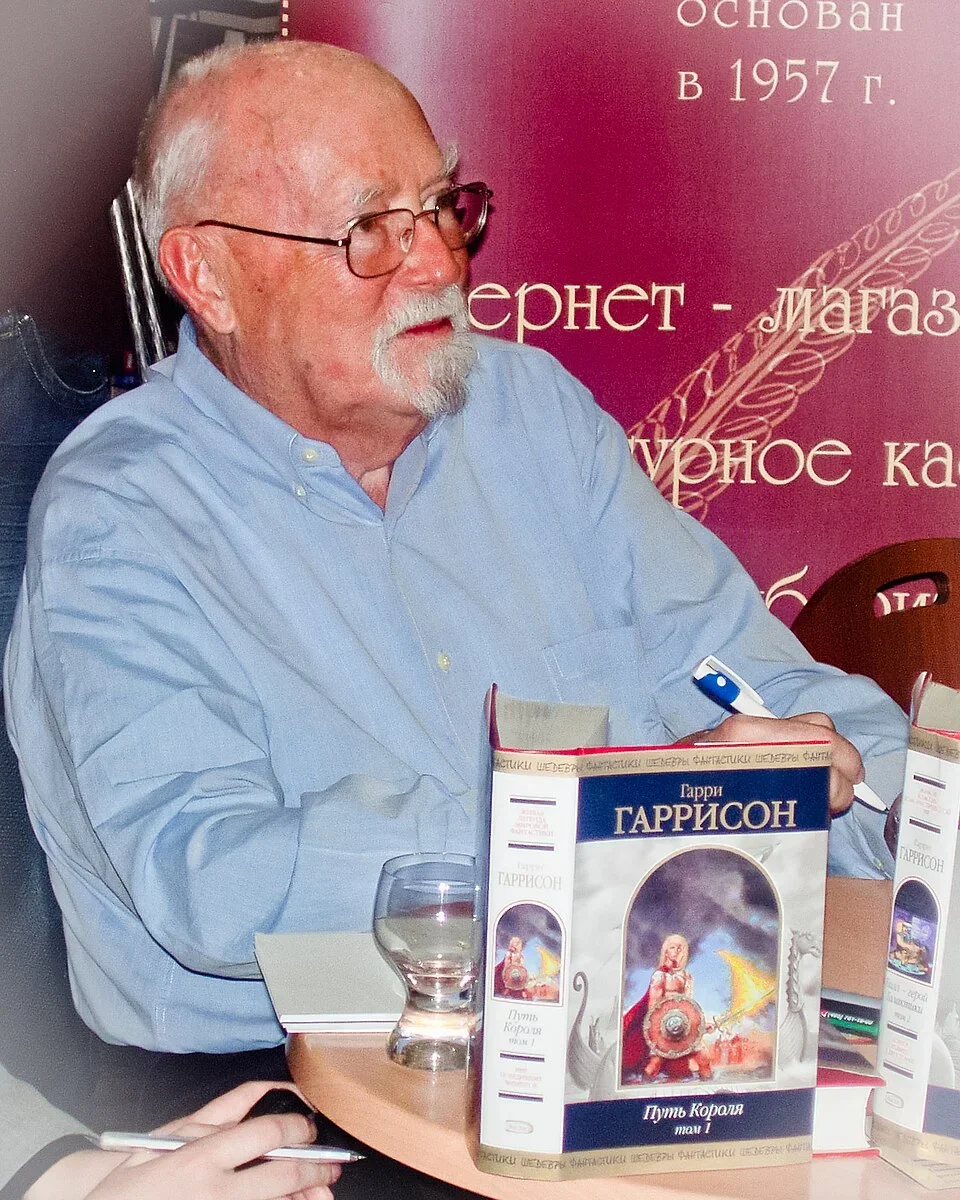 Photograph of Harry Harrison at a book signing in Moscow, 2008